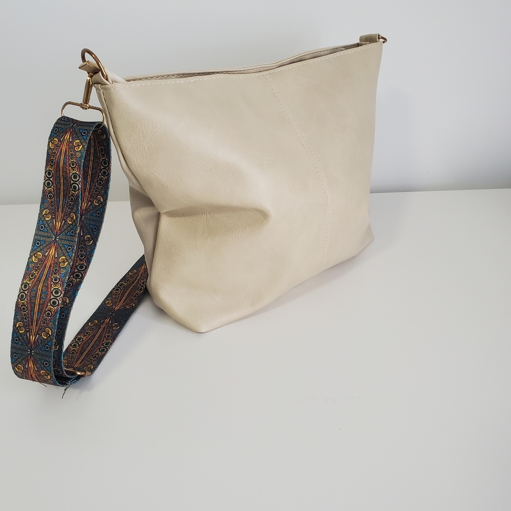 Cream Croosbody Bag with Patterned Strap